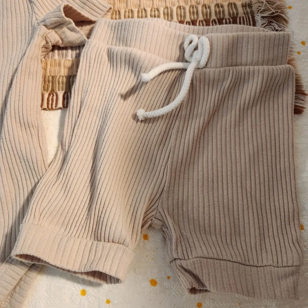 PL Baby Unisex Photoshoot Outfit Set Summer Solid Short Sleeve Round Sz 9 months